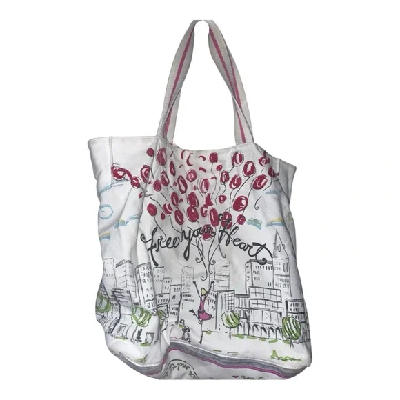 Brighton White Canvas Tote with Red Heart Graphic and Pink Accents - Picture 3 of 5